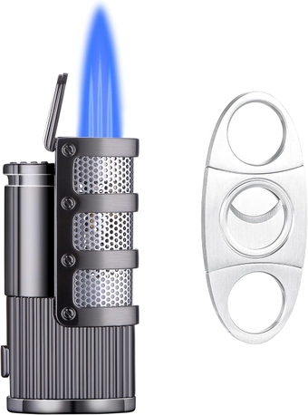 Torch Lighter, Butane Fuel Refillable Lighter Triple Jet Strong Flame Windproof All-in-One Lighters, Birthday Gifts for Dad from Daughter, Son, Kids- Butane Gas Not Included