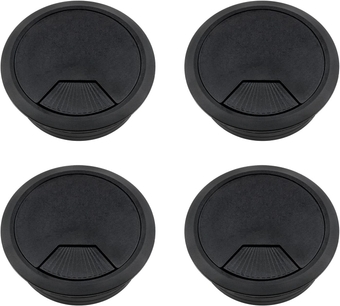 Lovelysp 2-3/8 inch Table Wire Cable Ring Hole Cover for Office PC Desk Cable Cord Organizer Plastic Cover (Open Hole 60mm Wire Box Black)-4PCS