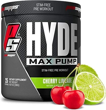 Hyde Max Pump Pre Workout for Men and Women - Nitric Oxide Supplement for Energy, Pump and Endurance - Stimulant Free Pre Workout to Promote Blood Flow (Cherry Limeade, 25 Servings)