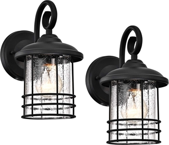 Textured Black Outdoor Wall Light 2-Pack, 10 Inch Exterior Wall Lantern Lights with Clear Seedy Glass, Exterior Wall Lights for House, Entryway, Home, Patio, Garage, Doorway