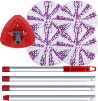 Spin Mop Head Replacement fit for O Cedar 1 Tank, Complete Set with 4 Mop Head Refills, 1 Mop Handle, and 1 Mop Base, Compatible with O-Cedar EasyWring,Easy to Install and Replace(Purple,1 Tank)