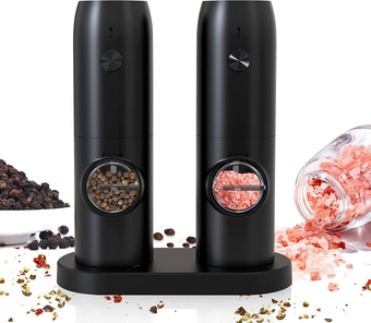 Electric Pepper and Salt Grinder, USB Rechargeable Pepper Grinder Mill with Stand, Adjustable Coarseness Automatic Grinding with LED Light