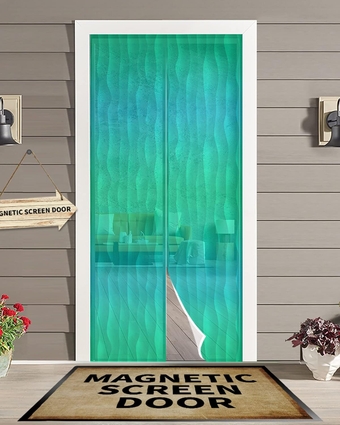 Green Summer Magnetic Screen Door for Sliding/Single/French Doors, Self Sealing Magnets Patio Door Screen Heavy Duty Mesh Curtain, Minimalist Geometric Abstract Gradient