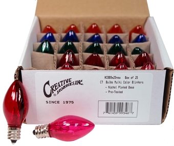 ® Box of 25 Colored Light Bulbs, Random Blinking, 7 Watt, C7 Candelabra Base -Great for Night Lights and Christmas Strings