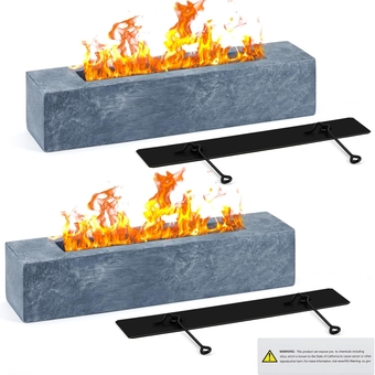 2 Pieces Large Rectangle Tabletop Fire Pit Concrete Portable Table Top Fireplace Bioethanol Fireplace for Indoor Outdoor Garden, 14.5 x 3.1 x 3.1 Inches, Ethanol Fuel Not Included