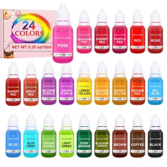 Food Coloring - 24 Colors, Concentrated Liquid Food Coloring, Food Grade Coloring for Baking, Cookies, Cakes, Easter Eggs, Fudge, Cooking and DIY Coloring Kits - 0.35 Fl. oz (10 ml)/Bottles