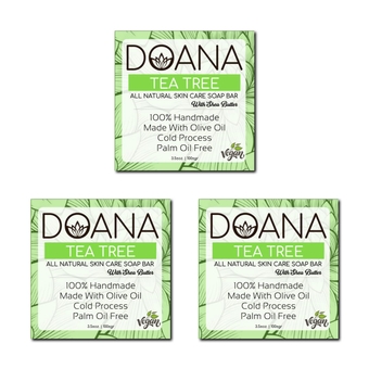 Tea Tree Soap Bar - Now With SHEA BUTTER - Vegan, With Olive Oil and Coconut Oil, Palm Oil Free, Anti Acne and Anti Pimple, Prevents Unwanted Odors (Pack of 3)