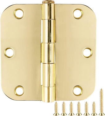 Door Hinge 3 1/2" 18 Pack Rounded Door Hinges Polished Brass 3.5"x 3.5 Inch Hinges for Doors Interior 5/8" Radius Corners Residential Heavy Duty Steel,Reversible Removable Pin Hinge Factory Shop