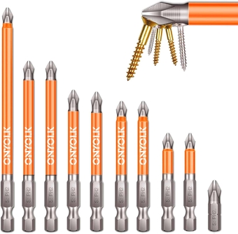 10-Piece Phillips Magnetic Screwdriver Bit Set, S2 Alloy Steel Anti-Slip Long Drill Bits, 1/4 Hex Shank, Fine Tooth Design, Strong Magnetism, Size 1"- 5", PH2