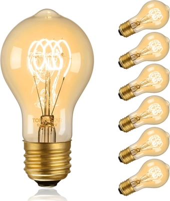 Vintage Edison Light Bulbs 60W, A19 Edison Bulb Dimmable, Antique Squirrel Cage Bulbs, E26 Base, Amber Glass, Decorative Filament Light Bulb for Chandeliers, 2700K Soft White, Pack of 6