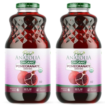 %100 Organic POMEGRANATE Juice by   - Boost Immunity, Enhance your Health - USDA Organic, Gluten Free, Vegan - Glass Bottle of 32 fl oz. 2 Pack Bundle