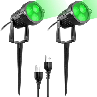 ® Pack of 2 Outdoor Water-Resistant LED Lawn Garden Landscape Lamp Wall Yard Path Patio Lighting Spot Lights Green AC Spiked Stand with Power Plug