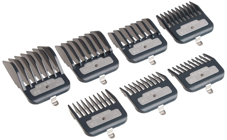 Master Series Premium Hair Clipper Attachment Comb Set, Clipper Guards Cutting Guides with Metal Clip, Black, 7 Count