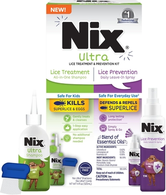 Lice Treatment & Prevention Kit, All-in-One Shampoo, 4 fl oz, with Lice Removal Comb and Lice Prevention Daily Leave-in Spray, 6 fl oz