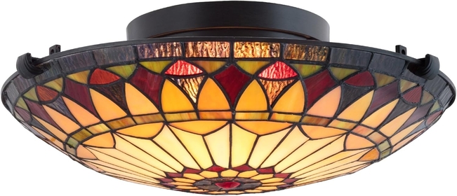 Mateo 16" 2-Light Tiffany Glass Flush Mount Ceiling Light, Black Finish