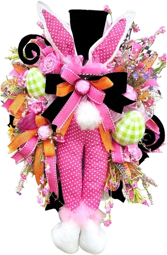 Easter Front Door Wreath Bunny, Swag Festival Holiday Door Hanger Artificial Wall Eggs Window Eucalyptus Indoor Leaves Hello Sign Large Carrots