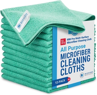 12" x 12" MW Pro Multi-Surface  Cleaning Cloths | Green - 12 Pack | Premium  Towels for Cleaning Glass, Kitchens, Bathrooms, Automotive, Supplies & Products
