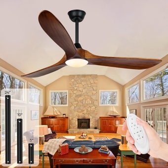 60 Inch Ceiling Fans with Lights and Remote, Farmhouse Outdoor Ceiling Fans with Lights for Patios, Large Airflow 3 Blade Wood Propeller Ceiling Fan for Porch High Low Sloped Ceiling