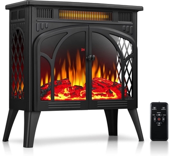 Electric Fireplace Heater, 1500W Infrared Fireplace Stove w/ 3D Realistic Flame, 5100BTU Freestanding Electric Stove Heater with Remote Control, 8H Timing, Ideal for Indoor Home Use