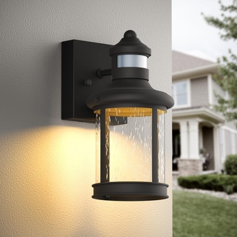 Motion Sensor Outdoor Porch Lights with LED Built-in 2700K 800LM, Dusk to Dawn Exterior Light Fixtures Wall Mount, Waterproof Outside Wall Lantern Sconce for House Garage FrontDoor Modern Black