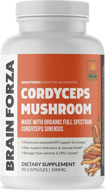 Organic Cordyceps Capsules, Cordyceps Sinensis Mushroom for Energy and Stamina Support, Endurance and Sports Performance, Non-GMO, Vegan, Organic, 90 Capsules