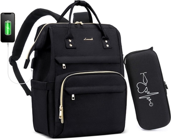 Nurse Backpack Laptop Backpack for Women with Stethoscope Case & USB Charging Port Anti Theft Travel Backpacks Doctor Bag Fits 15.6 Inch Laptop and Notebook, Black
