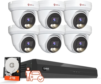 8CH 4K PoE Security Camera System, 6pcs 8MP Wired PoE Cameras with Person Vehicle Detection, Smart Dual Light Color Night Vision, 4K/8MP 8CH NVR with 2TB HDD for Business Home(U Series)