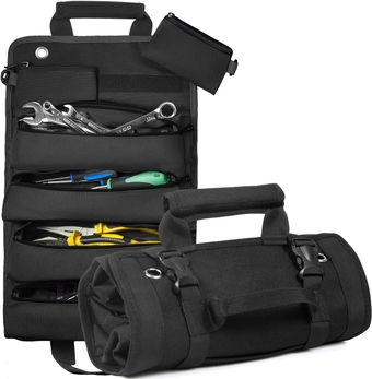 Upgraded Tool Roll Up Bag,  Heavy Duty Roll Up Tool Bag, Roll Up Tool Organizer with 2 Detachable Shoulder Strap, Multi-Purpose Tool Roll Pouch for Motorcycle Truck Electrician