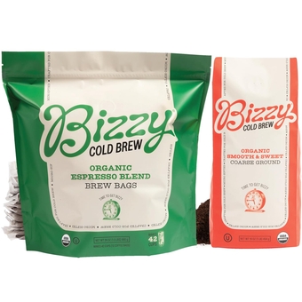 Organic Cold Brew Coffee | Bundle | 12ct Espresso Blend Brew Bags + 1LB Smooth & Sweet Coarse Grounds | 2 Pack