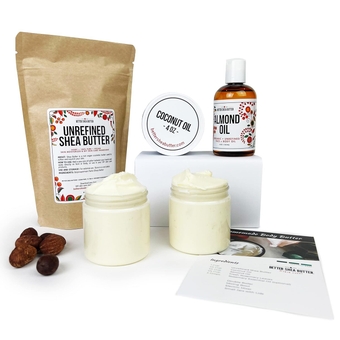 Body  Making Kit - DIY Kits for Adults (Raw  , Almond Oil, Coconut Oil, 2 Jars) & Recipe Card with Link to Video Tutorial - Natural Whipped Body Lotion Making Kit