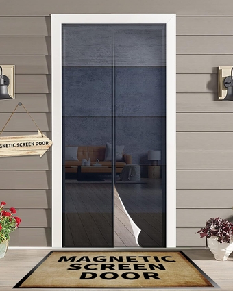 Wooden Plank Magnetic Screen Door 38x83inch Door Curtain Light Filgtering Hands Free Mesh Curtain for Home Kitchen Yard Patio Sidelight Door - Navy Blue Gradient Wood Grain