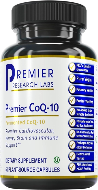 Premier Research Labs CoQ-10 Premier - Heart, Nerve, Brain & Immune Support - Q-10 Blend with Rice Protein, Carrot & Red Algae - Aids Cellular Energy - 50 Plant-Sourced Capsules
