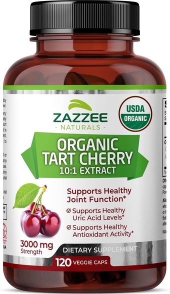 USDA Organic Tart Cherry 10:1 Extract, 3000 mg Strength, 120 Vegan Capsules, 4 Month Supply, Standardized, Concentrated 10X Extract, 100% Vegetarian, Certified Organic, All-Natural and Non-GMO