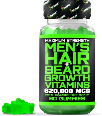 Beard Growth & Hair Growth Vitamins for Men - Maximum Strength 620000mcg Biotin - Collagen - MSM - Keratin - Bamboo Extract - Multivitamin Gummies (Made by Best Beard Stuff USA)