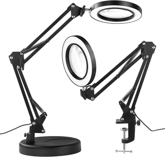 10X Magnifying Glass with Light and Stand 2-in-1 Desk Lamp with Heavy Base 3 Color Dimmable LED Magnifier for Close Work Precision Machinery Repair Reading Craft