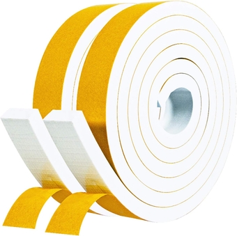 White Foam Weather Stripping- 2 Rolls, 1 Inch Wide X 3/8 Inch Thick, AC Window Insulation High Density Adhesive Foam Seal Tape Neoprene Rubber Seal Strip, 6.5 Ft X 2, Total 13 Feet