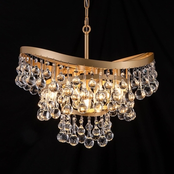 5 Lights Modern Crystal Chandelier, 3 Tiers Luxury Gold Crystal Chandelier, 20" Ceiling Pendant Ceiling Light Fixture for Dining Room, Living Room, Kitchen Island, Bedroom, Entryway, Foyer…