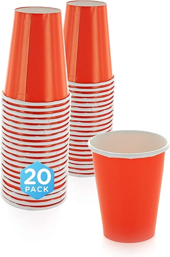 Disposable Paper Cups, 9 oz. Orange Paper Coffee Cups, Strong and Sturdy Coffee Disposable Cups for Party, Wedding, Thanksgiving Day, Christmas, Halloween Hot Cups, Pack of 20