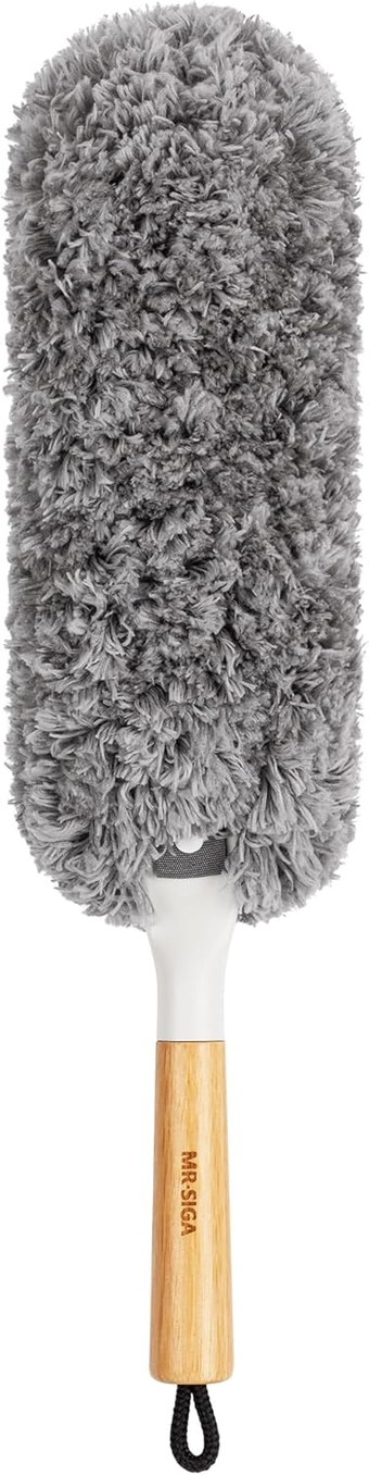 Lint Free Microfiber Duster, Washable and Reusable Duster with Bamboo Handle and Replaceable Head, Duster for Household Cleaning