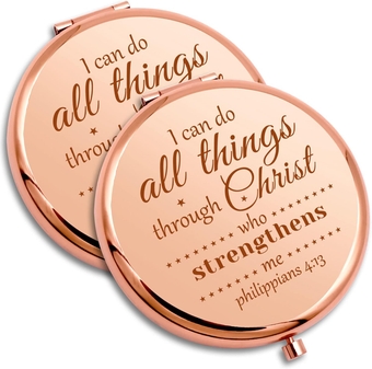 2 Pack Bible Verse Gifts Christian Gifts for Girls Inspirational Personal Compact Makeup Mirror Easter Baptism Gifts Religious Gifts for Goddaughter Mom Sister Scripture Gifts Travel Makeup Mirror 2x