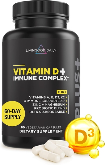 Vitamin D3 K2 4000 IU Supplement, 9-in-1 Dietary Supplement for Immune Support - Made with Vitamins D, A, E, K2, Zinc, Magnesium & Probiotic Blend for Maximum Absorption - 60 Capsules