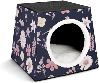 Printed Pet House for Cats or Small Dogs Indoor Cat Bed Sofa Outdoor Cat Cube Condo Beautiful Flowers Leaves