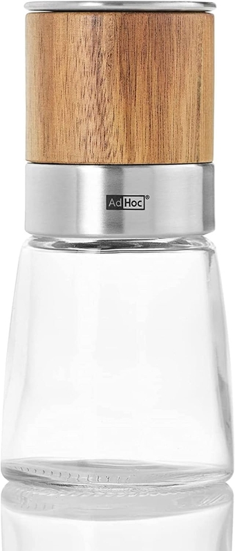 Akasia Wood Pepper or Salt Mill - Empty Glass Salt & Pepper Grinders with Wood Features - Refillable Spice Tools - Hand Wash Kitchen Gadget - Brown, 6.5"