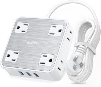 Power Strip Surge Protector,  8 Widely Spaced Outlets and 3 USB Ports, 5 Ft Flat Plug Extension Cord, 1050 Joules, Wall Mount, Desk Charging Stationfor Home, Office, Dorm, White