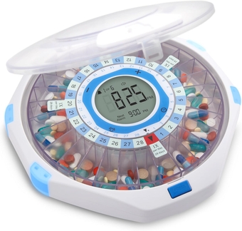 WiFi Automatic Pill Dispenser and Remote Medication Monitoring System with Locking Key, 28-Day Medication Organizer Up To 9 Doses Per, Adjustable Light/Sound Alarms For Prescriptions & Vitami