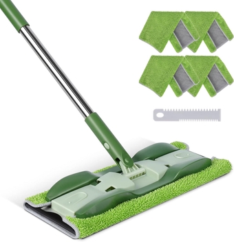 Microfiber Flat Mop for Floor Cleaning, Dust Floor Mop with 52.4'' Stainless Steel Handle, Household Wet & Dry Mops for Laminate, Vinyl Plank, Tile, with 4 Washable Pads & 1 Dirt Removal Scraper
