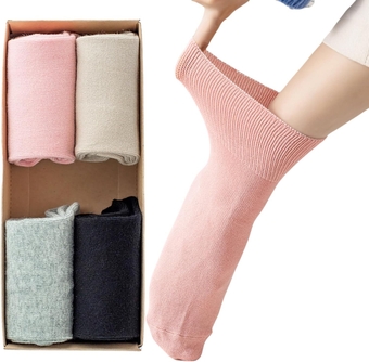 Women Diabetic Crew Socks Extra Wide Super Soft Non-Binding Top 4 Pack