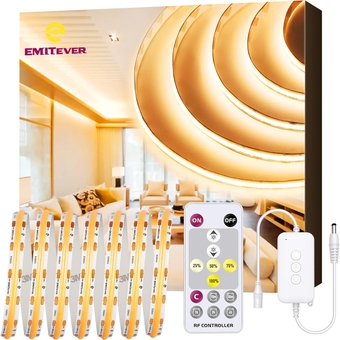 COB LED Strip Lights Warm White, 25ft 24V 2700K Tape Light, 300+Lumens/ft, 3600LEDs/Spool, Ra 90+, 3W/ft+RF Remote Control Dimmer