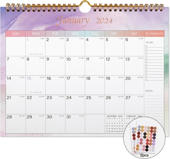 2024 Calendar - Includes January 2024 to December 2024-18 Monthly Wall Calendar 2023-2024, 11 x 8.5 Inches.Thick Paper with Julian Dates and Block for New Year and Christmas Gifts (Colorful)