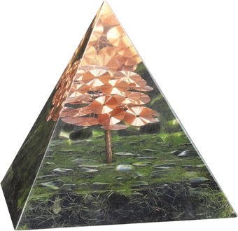 Copper Tree of Life Healing Orgone Crystal Pyramid for Luck & Protection, Orgonite Energy Generator Stone Pyramid Yoga Meditation Reiki Decoration, Black Obsidian Stone